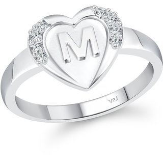 VFJ cz alloy Rhodium plated Valentine collection Initial"M"Letter in heart ring view 2