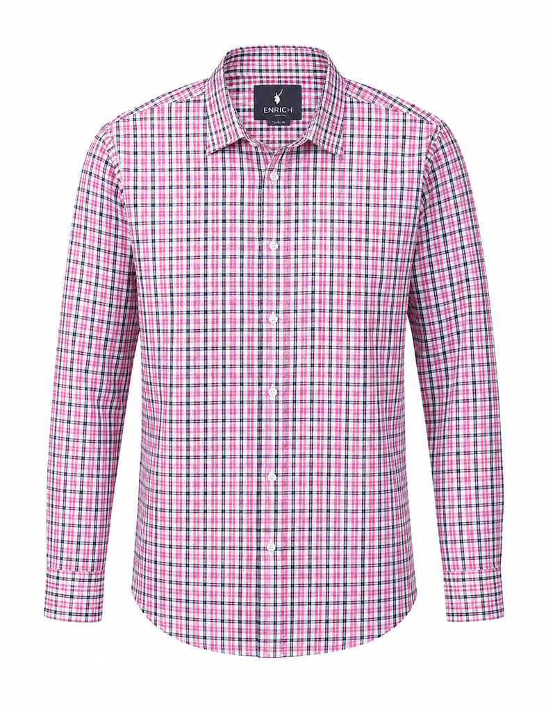 Enrich Fashion Factory Men's Pink & Navy Micro Check Casual Shirt view 2
