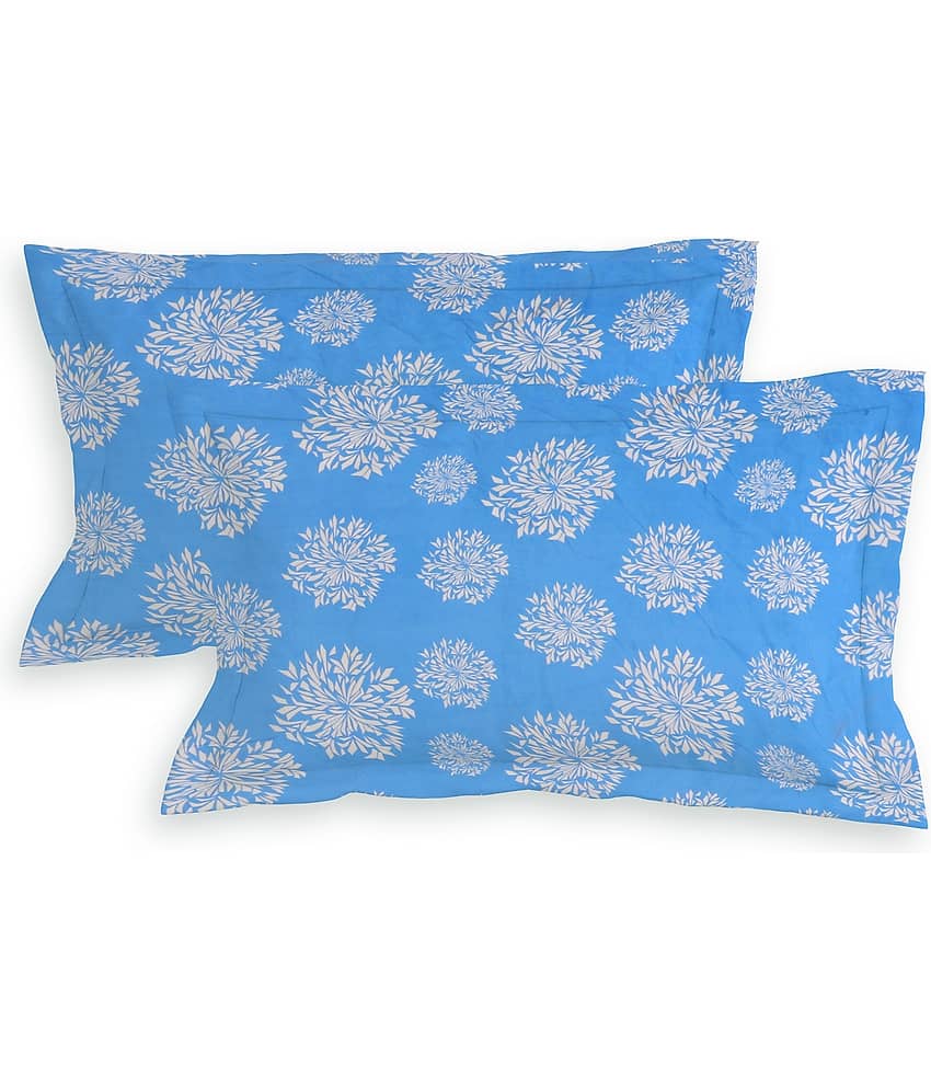 SHOMES Cotton Floral Fitted 1 Bedsheet with 2 Pillow Covers ( Double Bed ) - Blue view 2