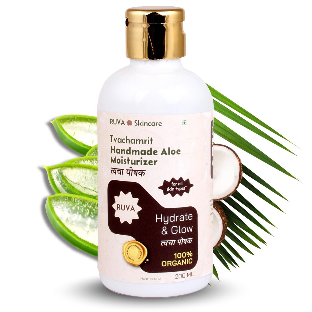 RUVA Signature Handmade Ayurvedic Moisturizer with Fresh Aloe Vera & Cold-Pressed Coconut Oil | Small Batch Crafted, Superior Moisture, Lightweight & Non Greasy | For All Skin Type - Men & Women