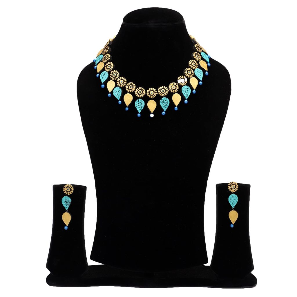 Le bijouxistic EKAM EK Gold and blue necklace set with earrings for women view 2