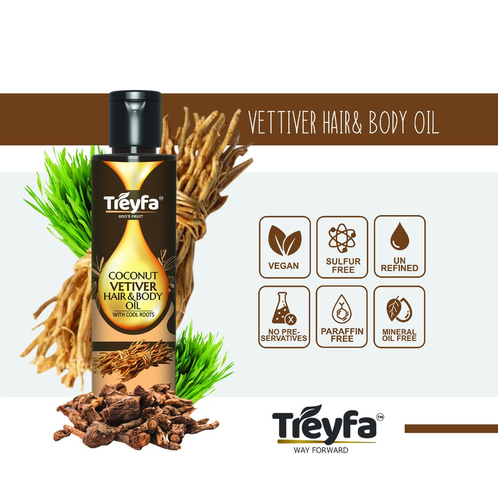 Treyfa Virgin coconut Vetiver Hair, body & face oil for Haircare, skincare, skin lightening, stretch mark removal, body toning & stress relief(200 ml) view 2