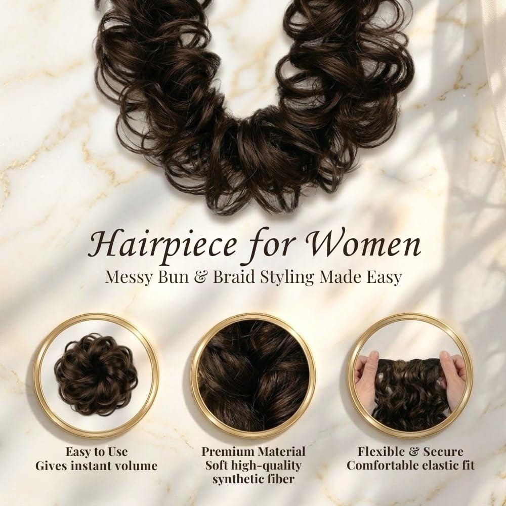Messy Hair Frill Extension for Women & Girls - Premium Braid Ponytail Hair Accessories (Black) view 2