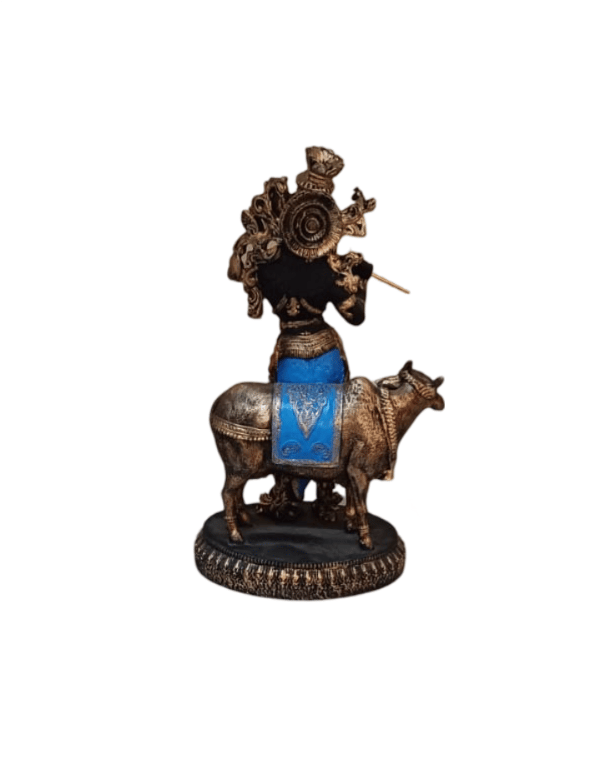 Krishna Statue Playing Flute with Cow | Hindu God | Home Decor view 2