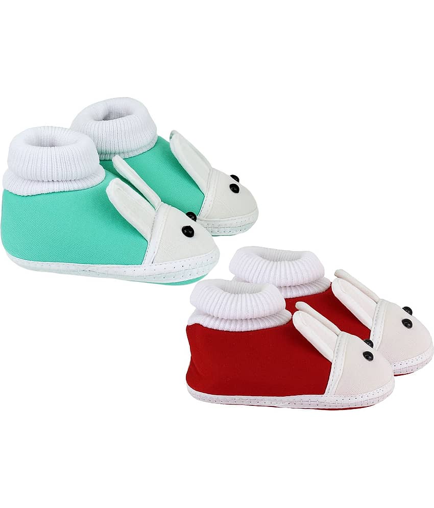 Neska Moda Pack Of 2 Baby Infant Soft Green and Maroon Booties/Shoes For 0 To 12 Months view 2