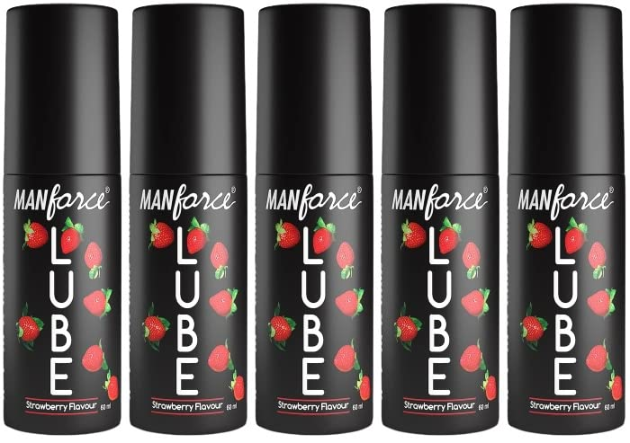 Manforce Lube Lubrication Gel for Men & Women Water-Based Gel Skin-Friendly Safe to Use with Condoms Strawberry Flavoured 60ml x pack of 5 view 2