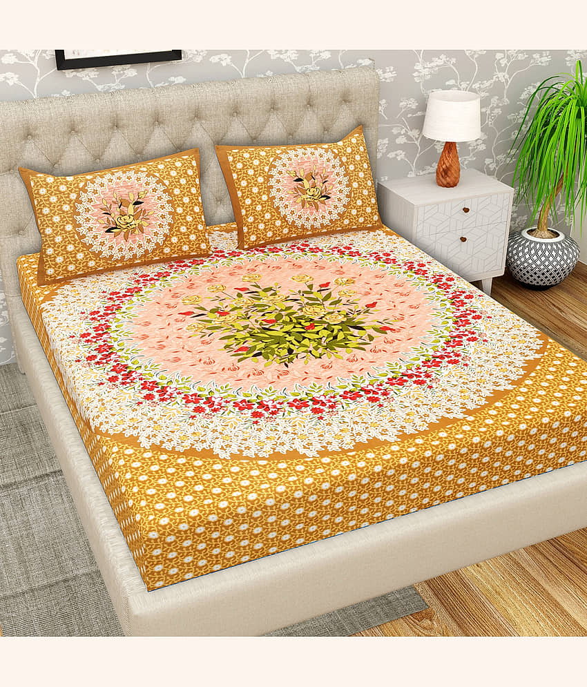 Cosito Cotton 1 Double Bedsheet with 2 Pillow Covers ( Brown )