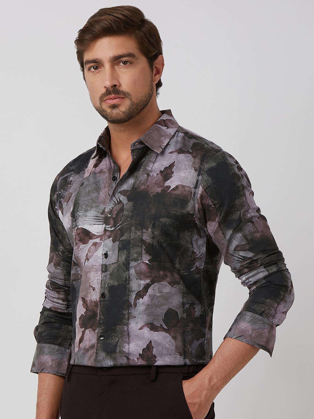 Grey Digital Plain Slim Fit Casual Shirt view 2