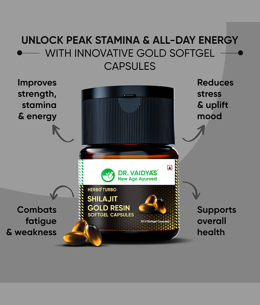 Dr Vaidya’s Shilajit Gold Resin Softgel Capsule 100% Pure Himalayan Shilajit view 2