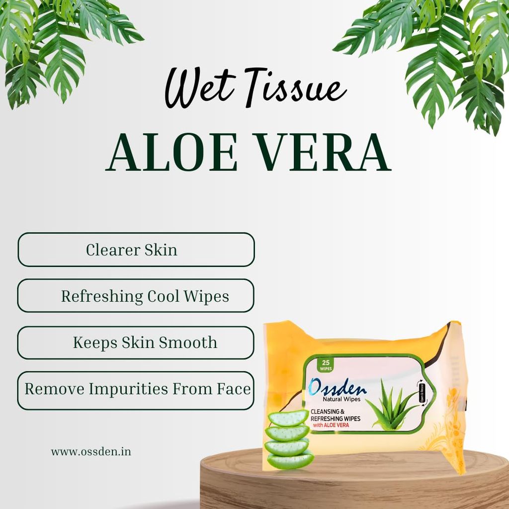 Ossden Cleansing And Refreshing Wipes With Aloe Vera Natural Wipes 25 Per Wipes (Pack of 3) 75 Wipes view 2