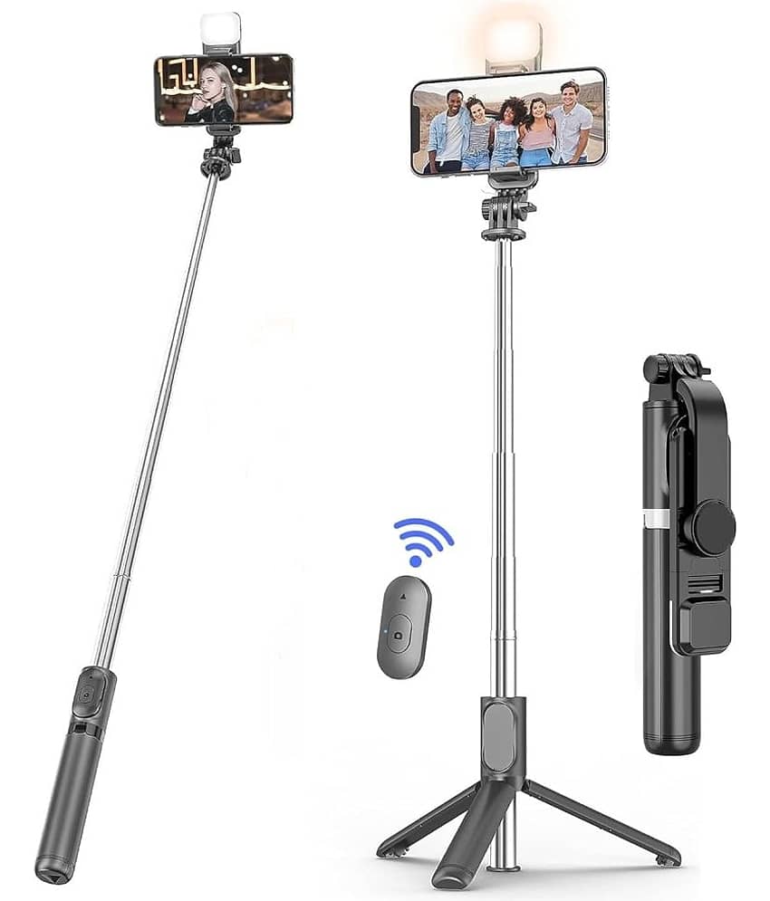 Hybite Premium Selfie Stick, Blue tooth Extendable Selfie Stick Tr ip od with Led Light Wireless Remote and Portable Tri pod Stand Compatible for All iPhone and Android Smartphone