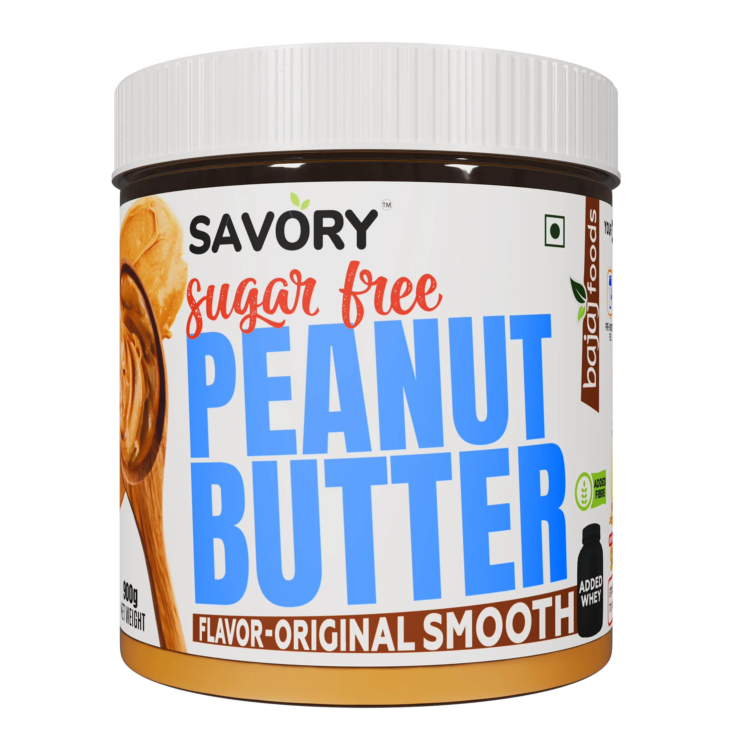 SAVORY Original Smooth Peanut Butter (Sugar-Free) with Added Whey | High in Protein | No Added Sugar, Energy Booster, Gluten-Free & Keto Friendly | Cholesterol & Trans-fat Free | Healthy Protein Rich Spread (900g) view 2
