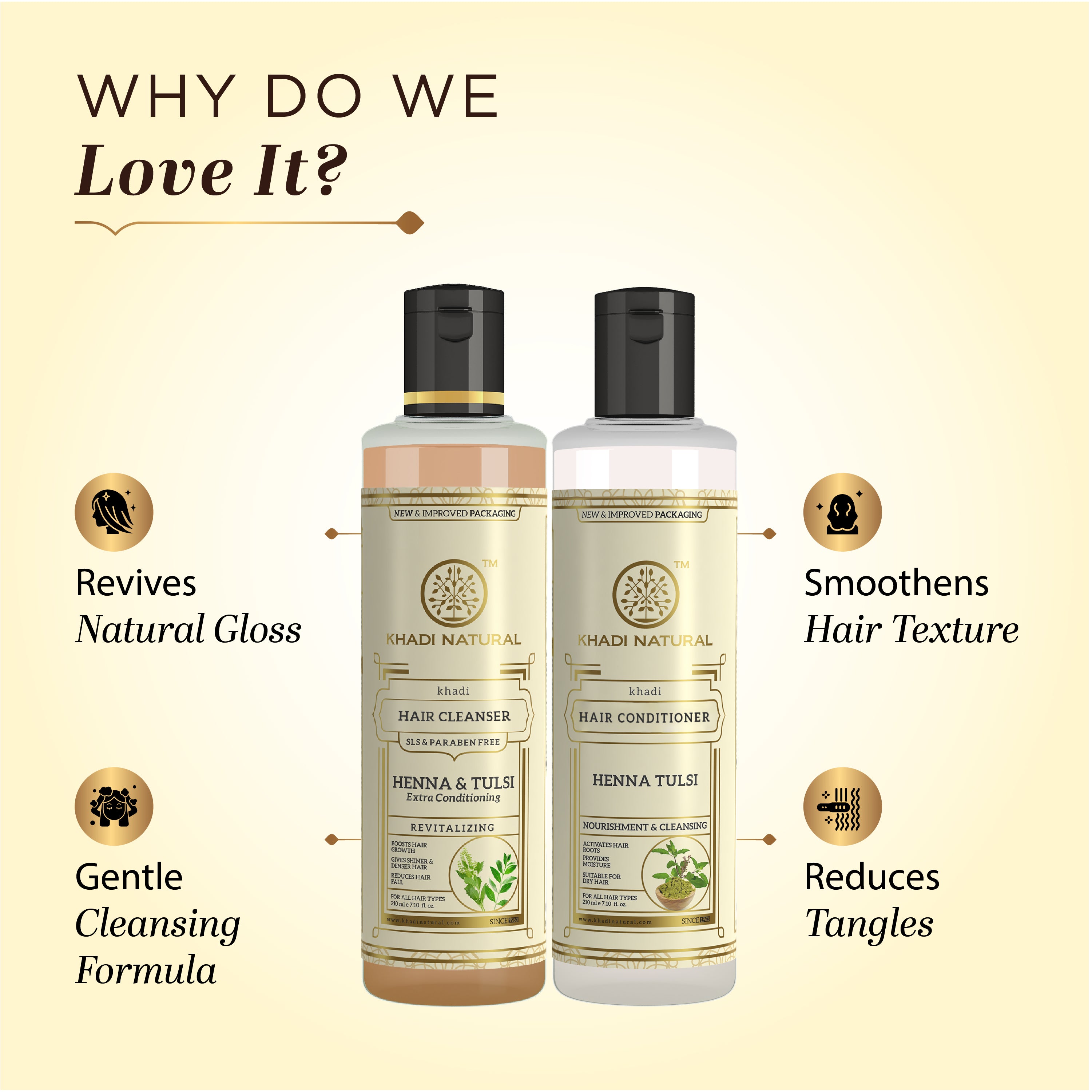 Khadi Natural Henna Tulsi Extra Conditioning Hair Cleanser (SLS & Paraben Free) & Henna Tulsi Hair Conditioner Combo Pack of 2 – 210ml Each view 2