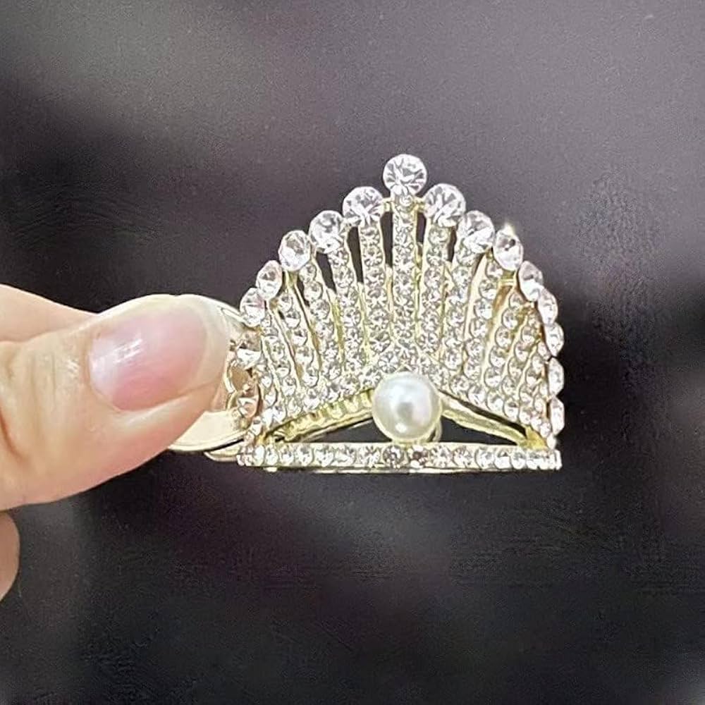 Luxury Crystal Pearl Crown Hair Claw view 2