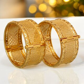 18k One Gram Gold Plated Traditional Designer Pack of 2 Bangle Set For Women view 2