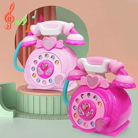 Classic Dial Receiver Simulation Telephone Toy for Kids - Rotating Number Dial with Calling Sound Effect - Storytelling Toy Phone Accompanied with Lights - Color As Per Stock view 2