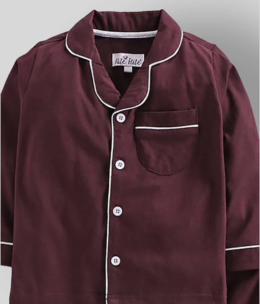 Nite Flite Pack of 1 Girls Cotton Nightsuit Set ( Maroon ) view 2