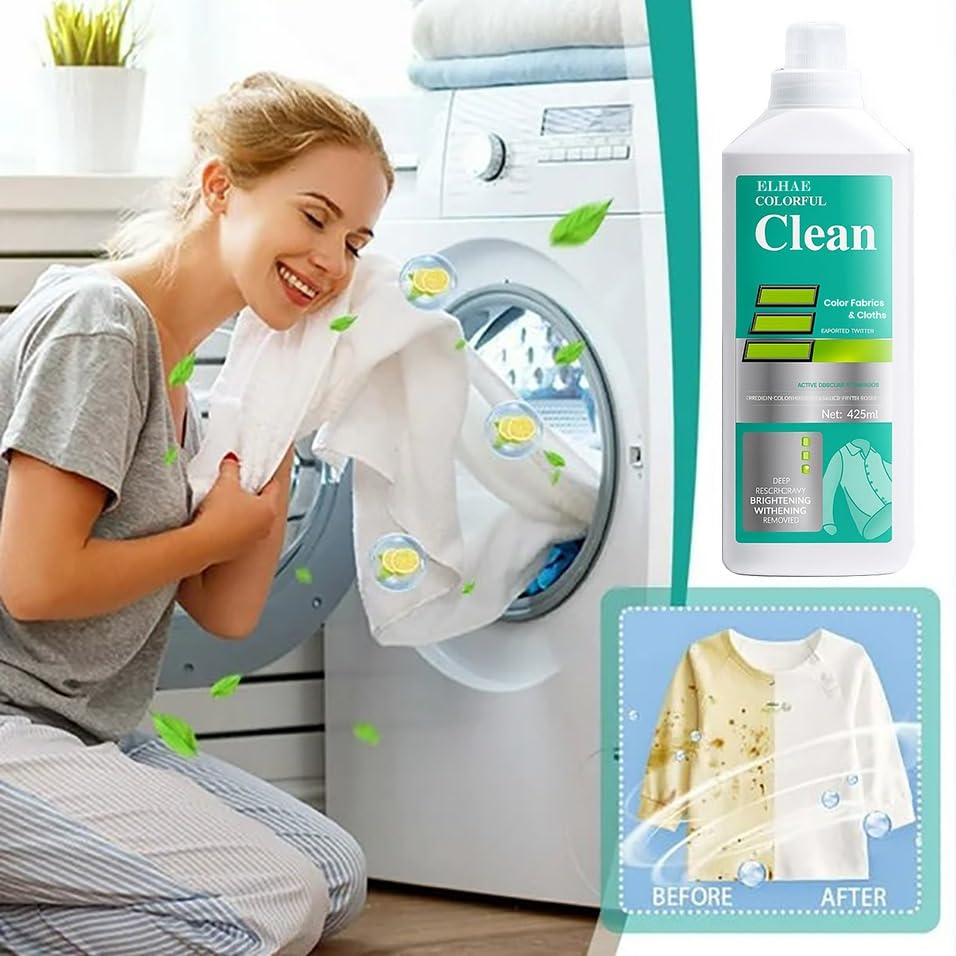 ELHAE Colorful Clean 8-in-1 Laundry Liquid Detergent for Color Fabrics | Brightening, Deodorizing & Stain Removal Formula | 425ml | Fabric-Friendly Cleaner for Daily Wash view 2