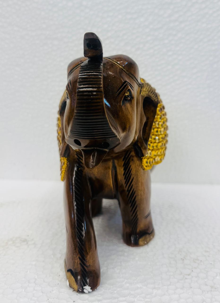 Wood Elephant With Golden view 2