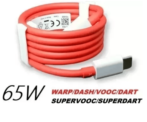 Pandaco USB Type C Cable 6.5 A 1 m 65W-10W/6.5A VOOC/WARP/DASH/SUPERVOOC/SUPERDART CHARGER CABLE (Compatible with oppo,realme,narzo,oneplus,vivo,iqoo,samsung,motorola,mi,redmi,poco, Red, One Cable)