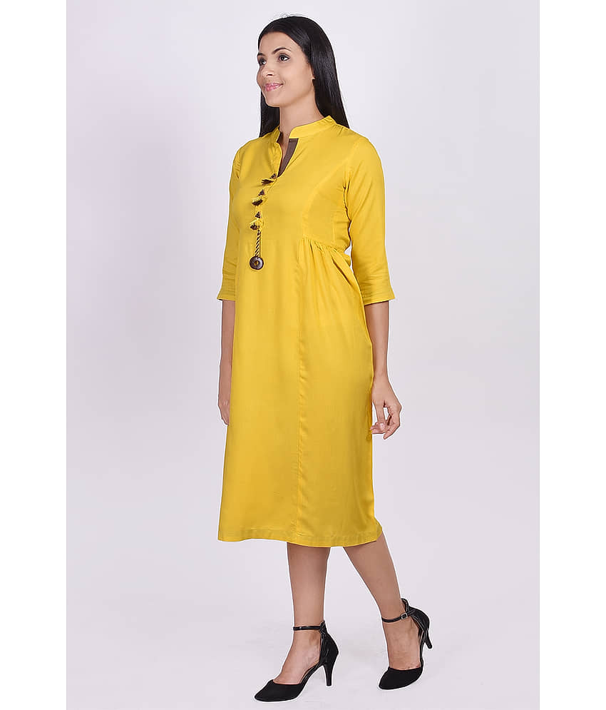SAART BUNAAI - Yellow Rayon Women's A-line Kurti view 2