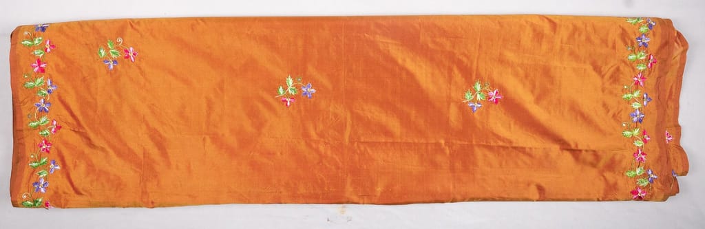 Embroidered Burnt Orange Dupioni Silk Fabric By the Yard view 2