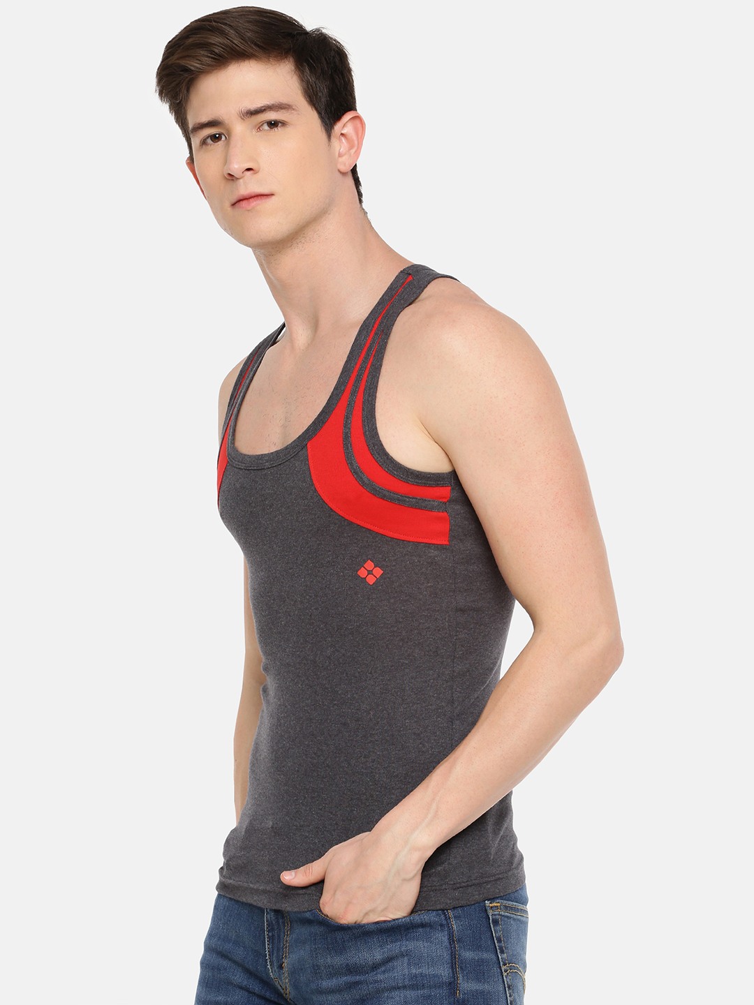 Men's Assorted Pack of 3 Solid Combed Cotton Racerback Styled Gym Vest view 2