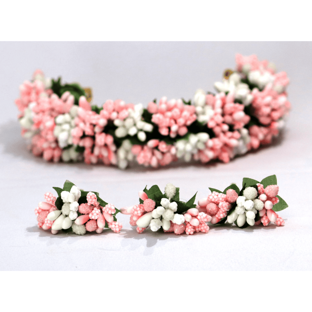 SHG Fashion Art Handmade Peach Color Artificial Veni Flowers with 3 Pins | Floral Wedding Bridesmaid Hair Jewellery (Peach with White)