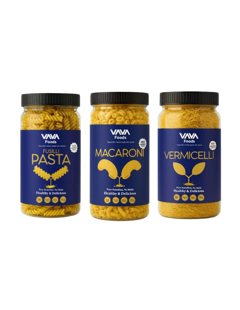 VAVA Foods Pure Semolina Macaroni, Pasta, Vermicelli 400g | High-Fiber, Protein-Rich & Gluten-Free, Pack Of 3 (Combo)