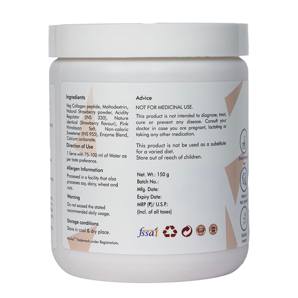 Anvika Veg Collagen: Strawberry-Flavored Vegan Collagen Peptides for Skin view 2