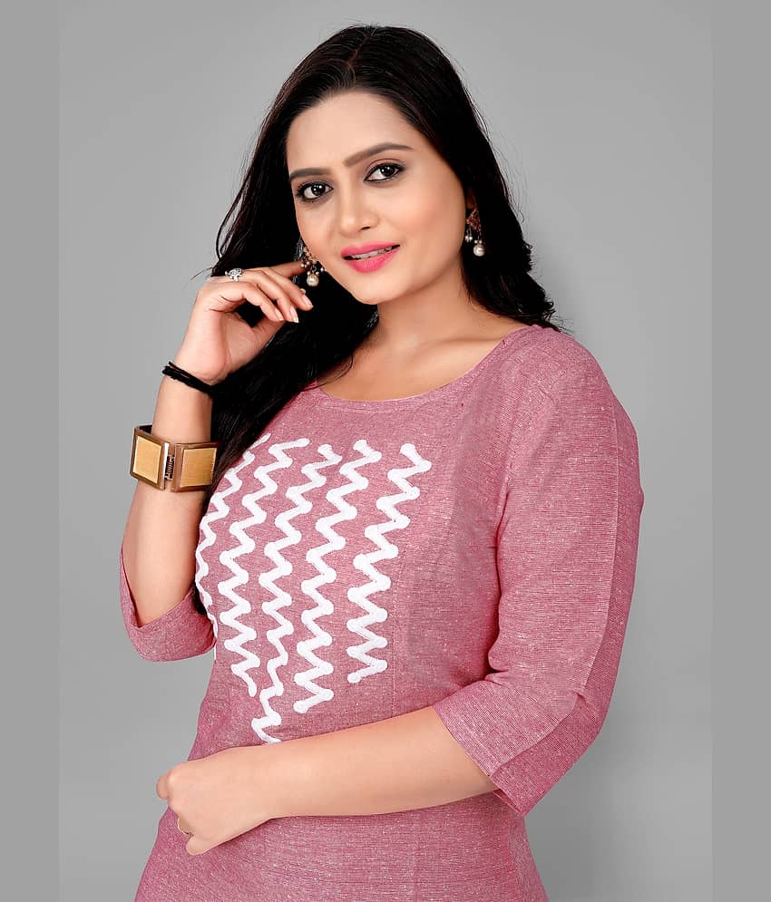 RIAANA - Pink Cotton Women's Straight Kurti ( Pack of 1 ) view 2
