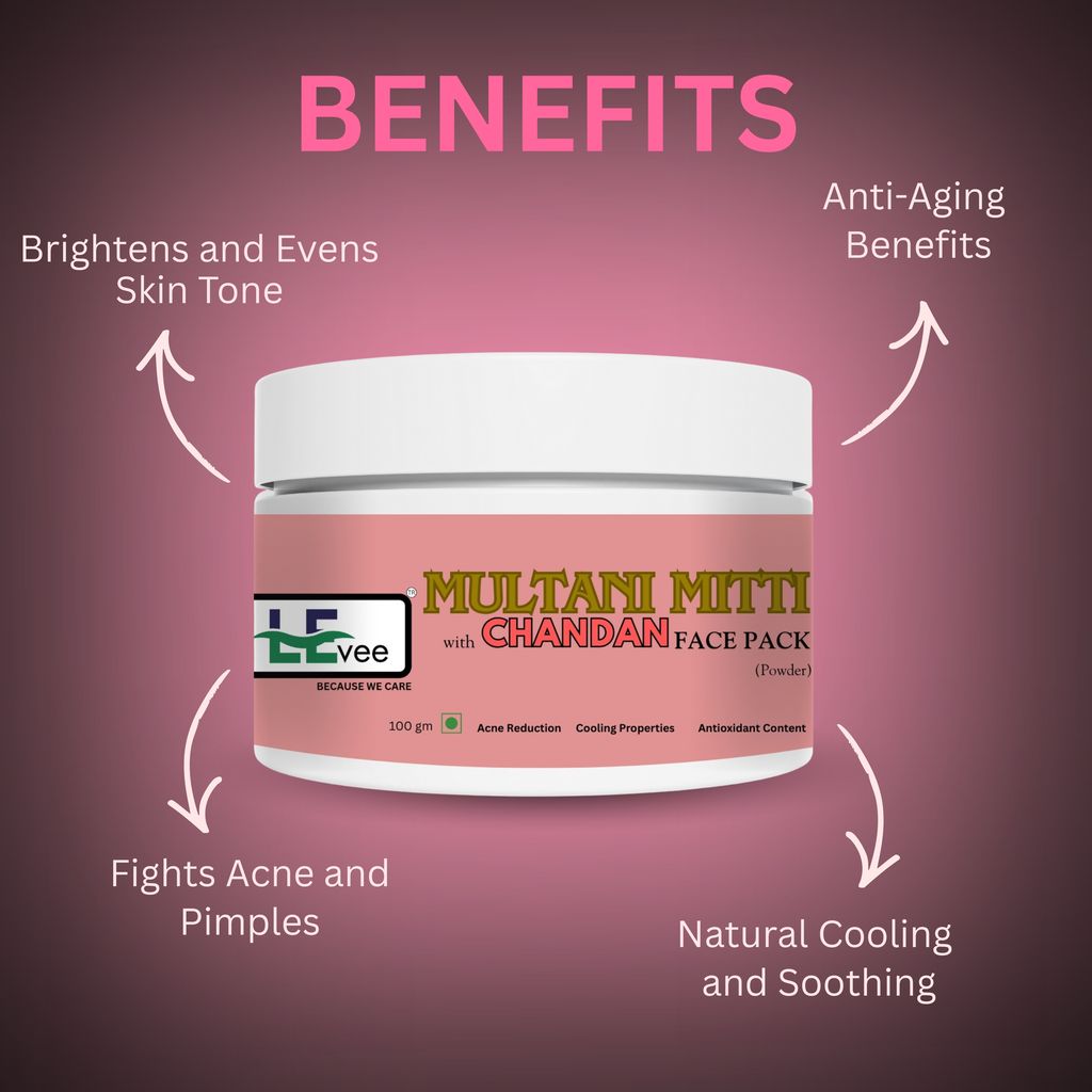 LEvee 100% Pure Chandan & Multani Mitti Face Pack Powder | Natural Sandalwood Powder for Skin Brightening & Tan Removal | No Preservatives, No Chemicals | Cooling Face Mask for Glowing Skin & Acne Control | For All Skin Types | 100gm view 2