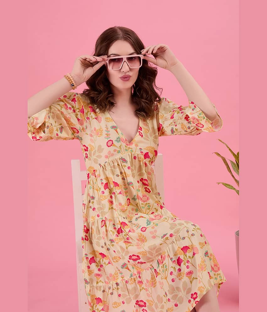 Amarasha Women Cotton Blend Printed Fit & Flare Dress ( Pink ) view 2