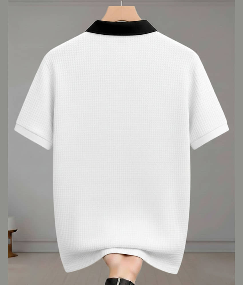 AOOSH Men Cotton Blend Regular Fit Checks Polo T Shirt ( Off White ) view 2