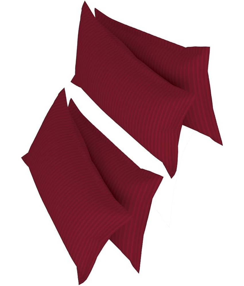 Handloomwala - Pack of 4 Poly Cotton Horizontal Striped Regular Pillow Cover ( 66.04 cm(26) x 43.18 cm(17) ) - Maroon view 2