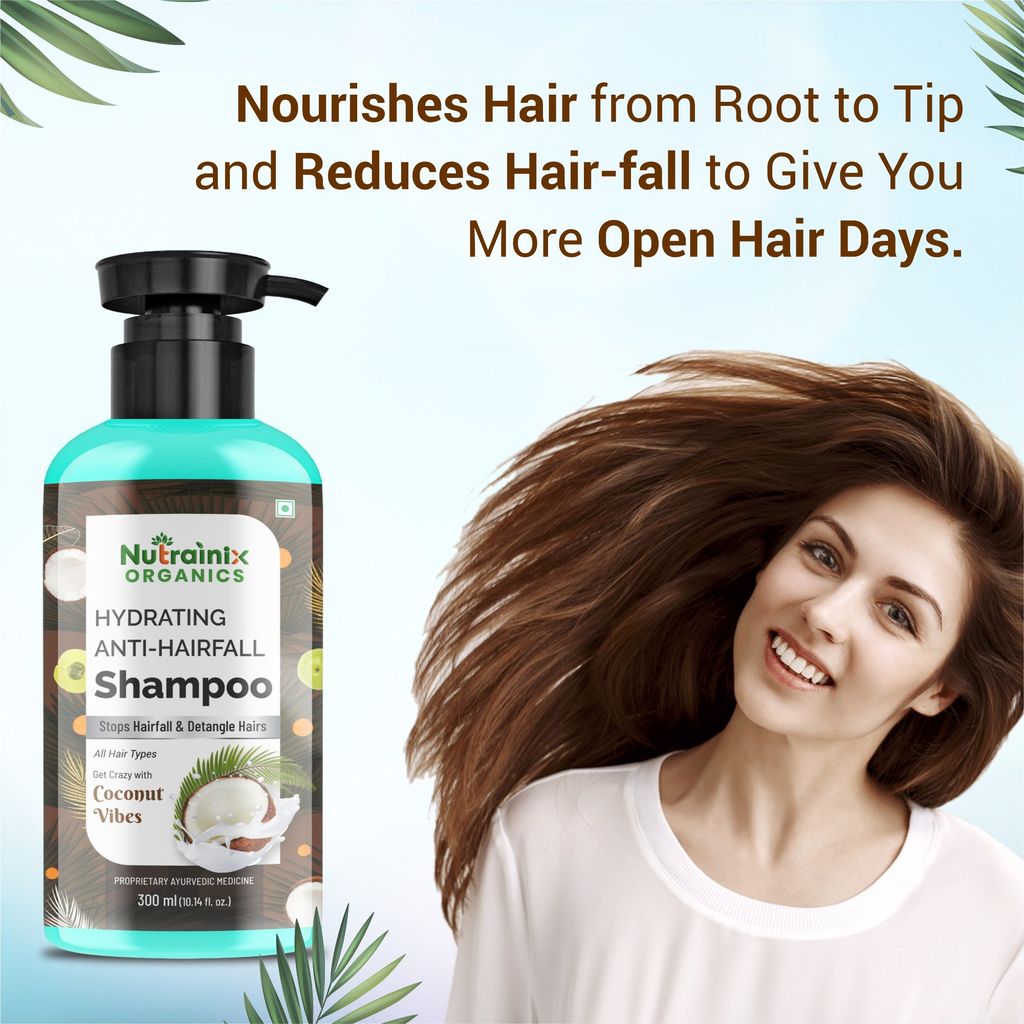 Nutrainix Organics Hydrating Anti-Hairfall Shampoo, Coconut Surge for Hairfall Control & Hydrated, Resilient Hair - 300ml view 2