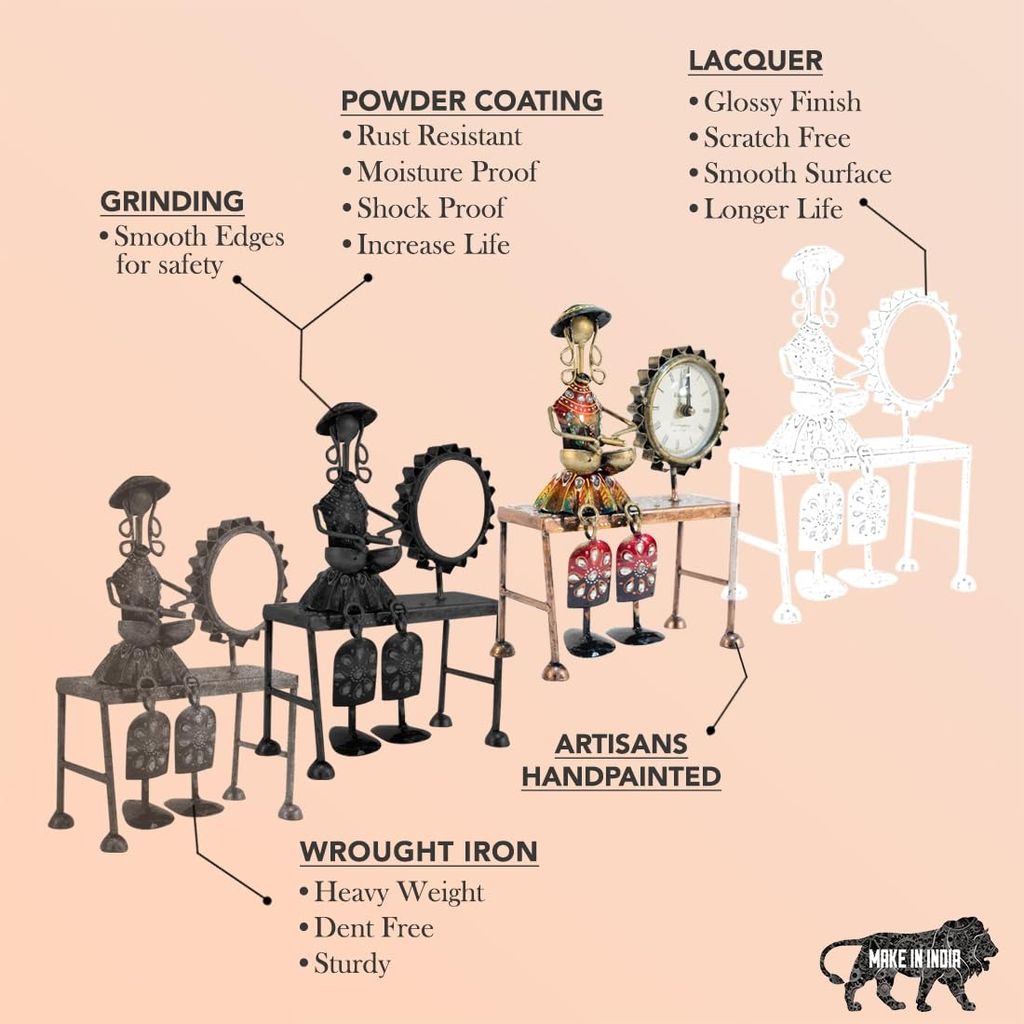 Shree Vishwakarma Handicrafts - Table Clock for Office Desk | Unique Gifts for Office Decoration, Study Table Decor Items | Desk Clock for Birthday Gifts for Husband | Table Clock Time Piece for Home Decor view 2