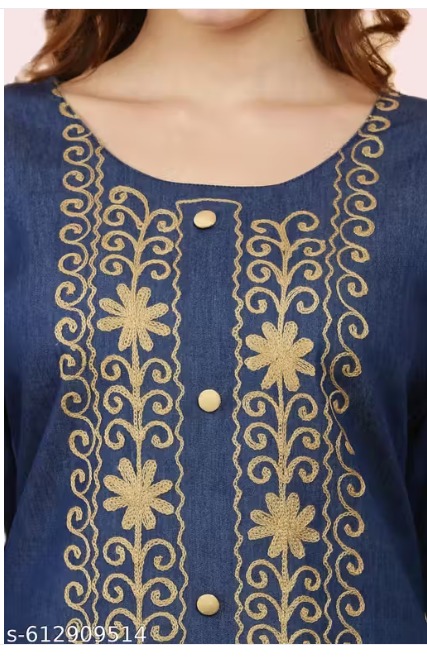 Stylish Denim Embroidered Premium Kurti view 2