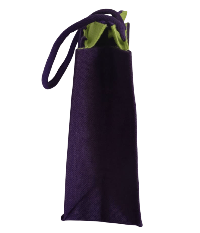 Green Jute Bag with Purple Accents and Unique Design view 2