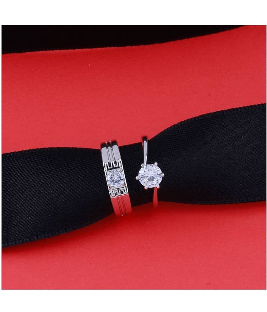 Adjustable Couple Rings Set for lovers Silver Plated Solitaire for Men and Women view 2