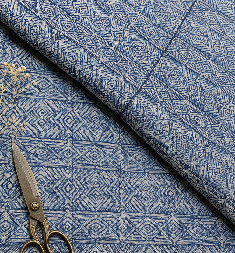 Handcrafted Batik Print Silk Cotton Dress Material
