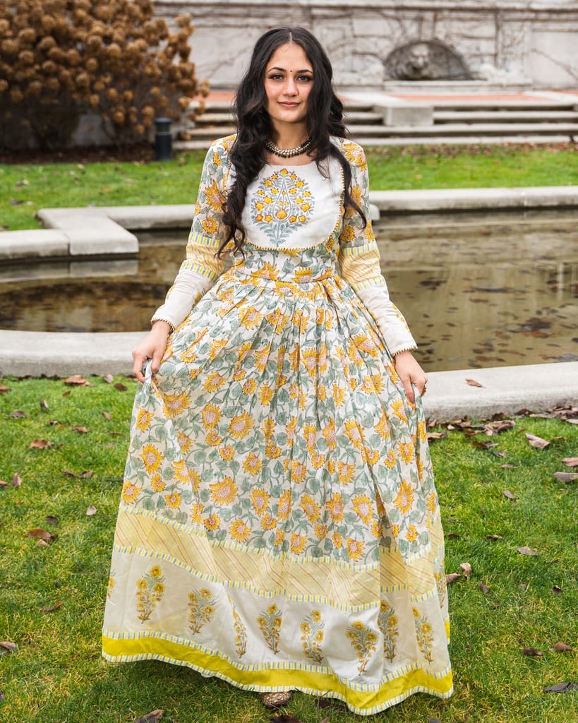 Floral Chanderi Skirt Set by Aagaaz Jaipur view 2