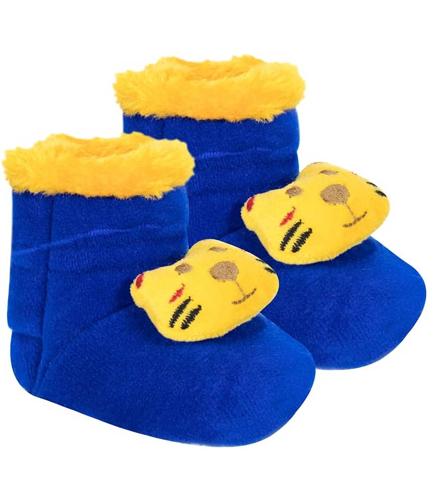 Neska Moda 9 To 12 Months Baby Boys & Girls Teddy And Lion Face Velvet Baby Booties (Dark Blue) -BT811 view 2