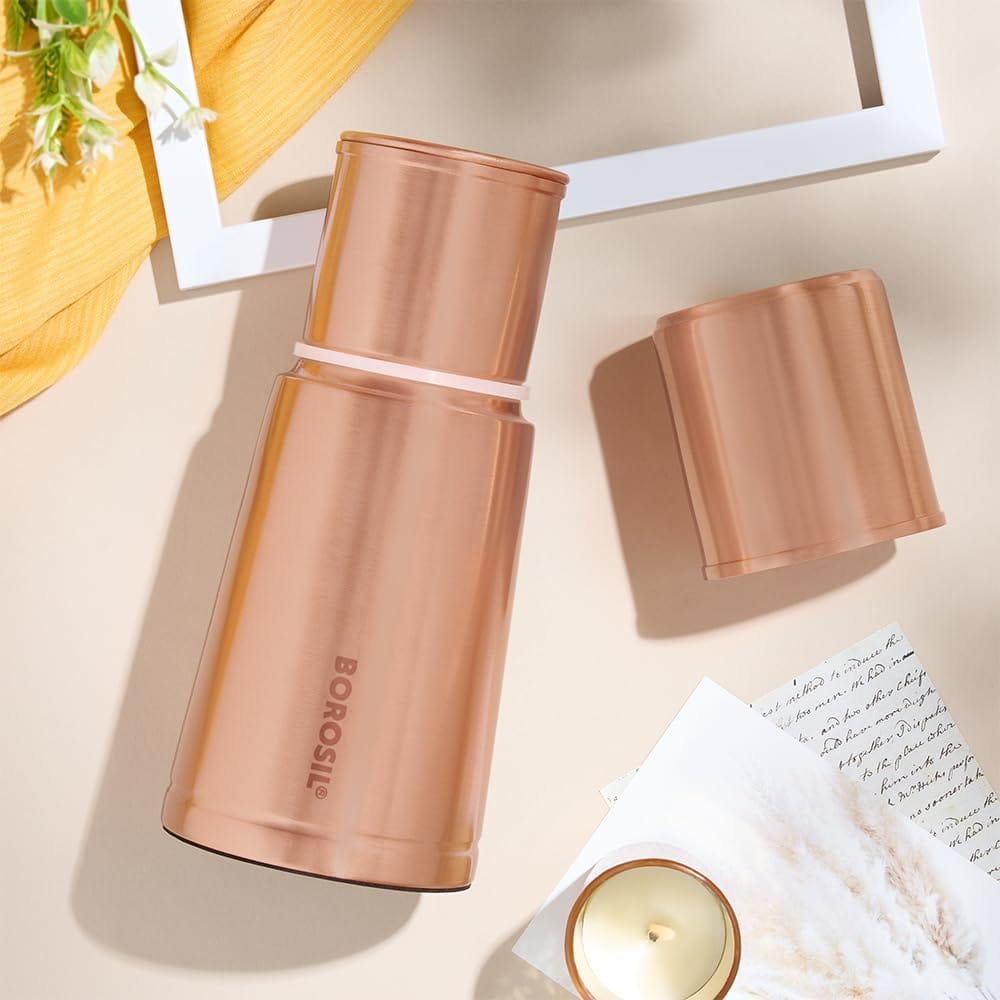 Borosil 950 ml Crest Copper Bottle | 100% Pure Copper, BPA Free & Leakproof with Anti-Oxidant Properties of Copper Bottle for Home, School & Office view 2