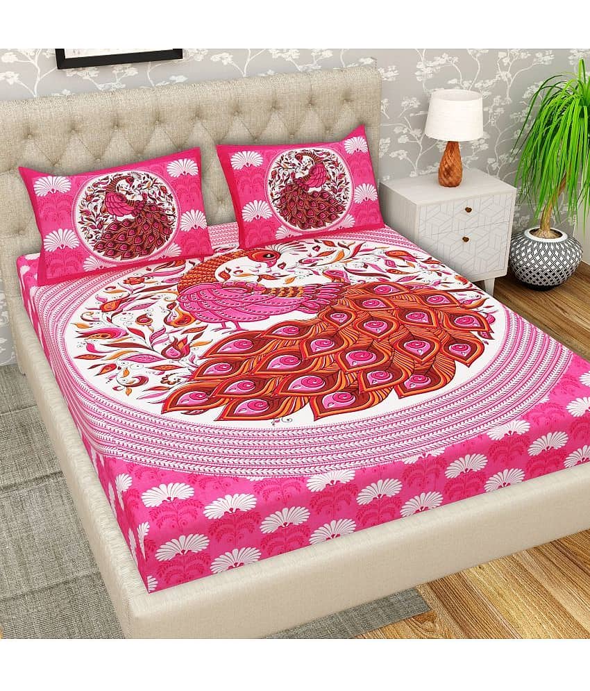 Cosito Cotton 1 Double Bedsheet with 2 Pillow Covers ( Pink )