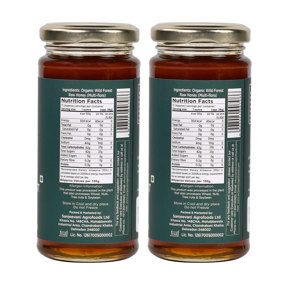 Sanjeevani Organics Organic Wild Forest Honey Pack of 2, 600g – Unprocessed, Unpasteurized, Natural Honey in Glass Jars view 2