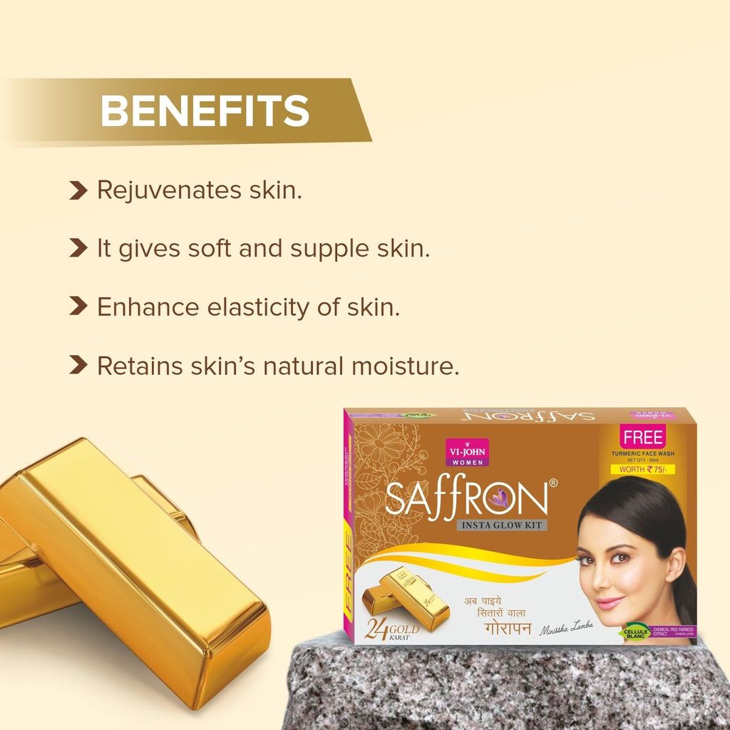VI-JOHN Women Insta Gold Brightening Facial Kit with Free Turmeric Face Wash (55 + 50 G) 110 G view 2