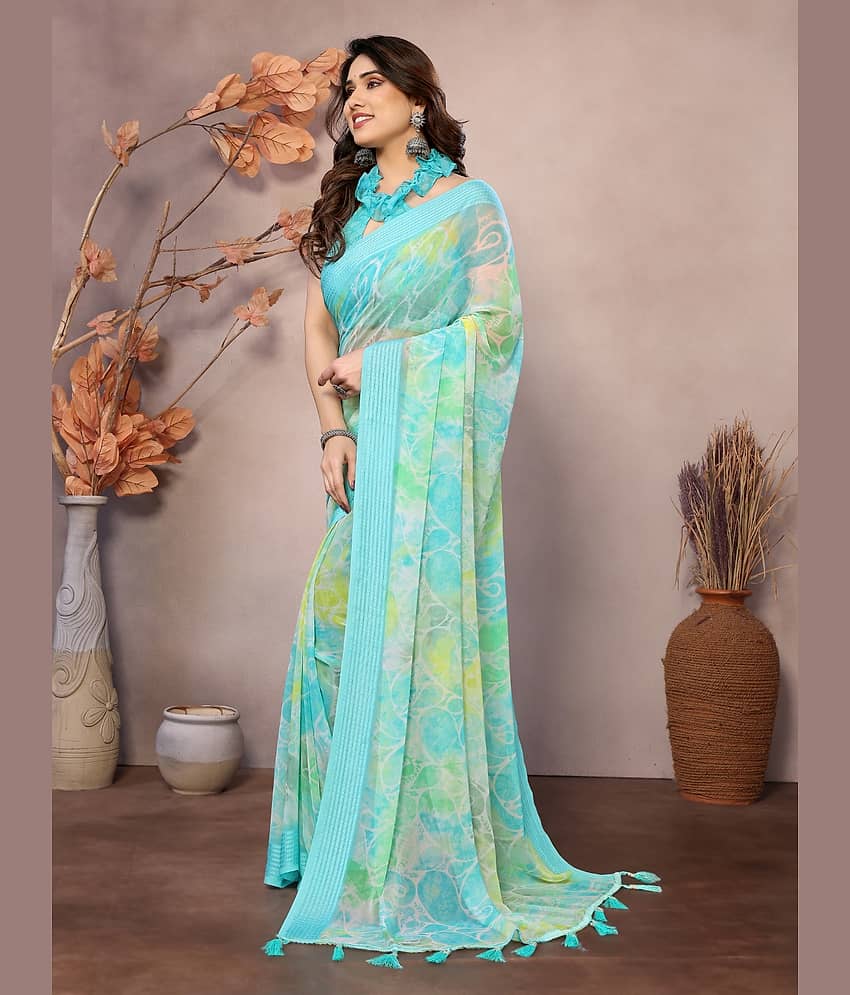 BLEESBURY Chiffon Printed Saree With Unstitched Blouse Piece ( Peach ) view 2