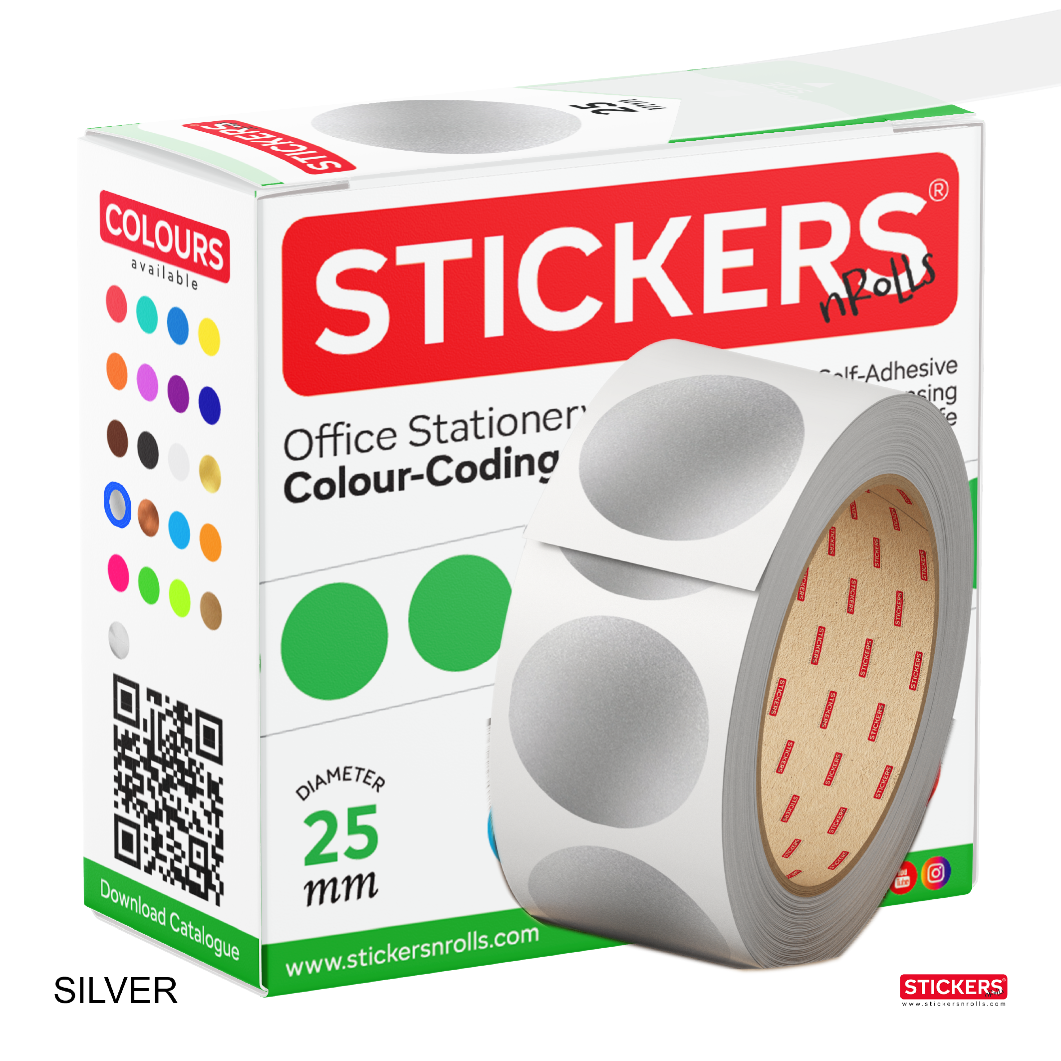25mm - Round - Metallic Colours - Colour Coding Stickers - Permanent Adhesive