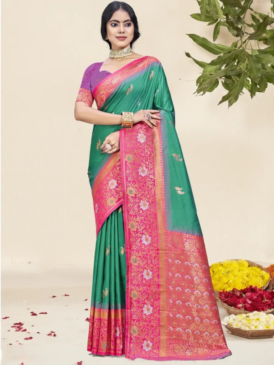 Teal Green Silk Saree view 2